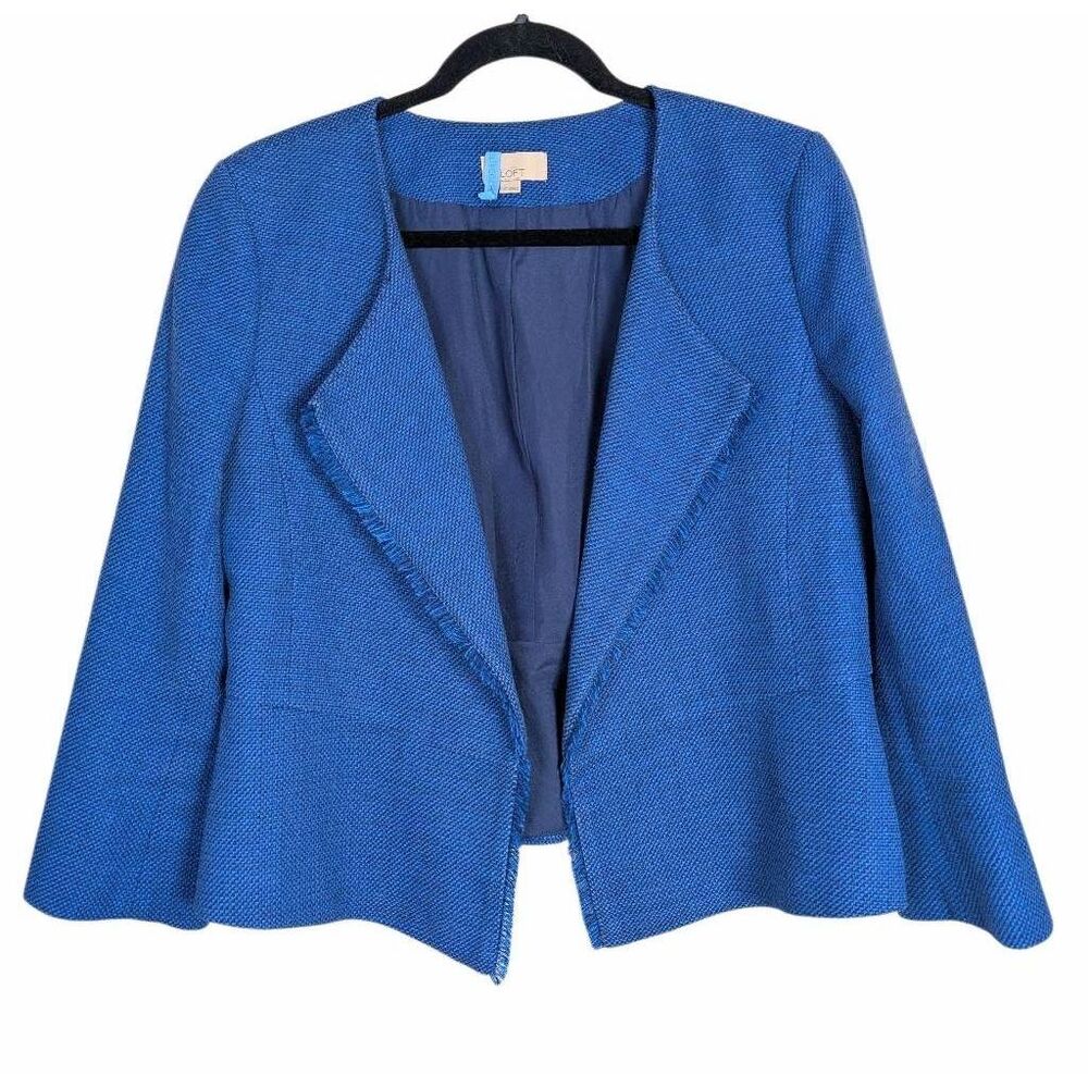 Ann Taylor Loft Royal Blue tweed front trim blazer jacket womens 12